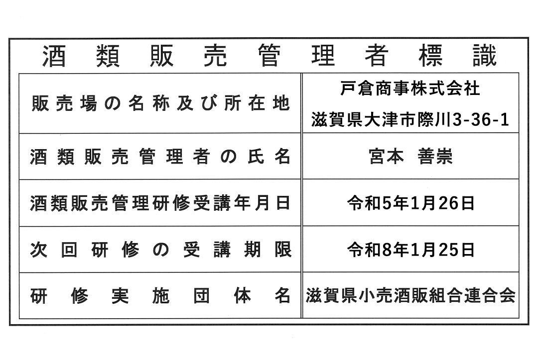 種類販売管理者標識